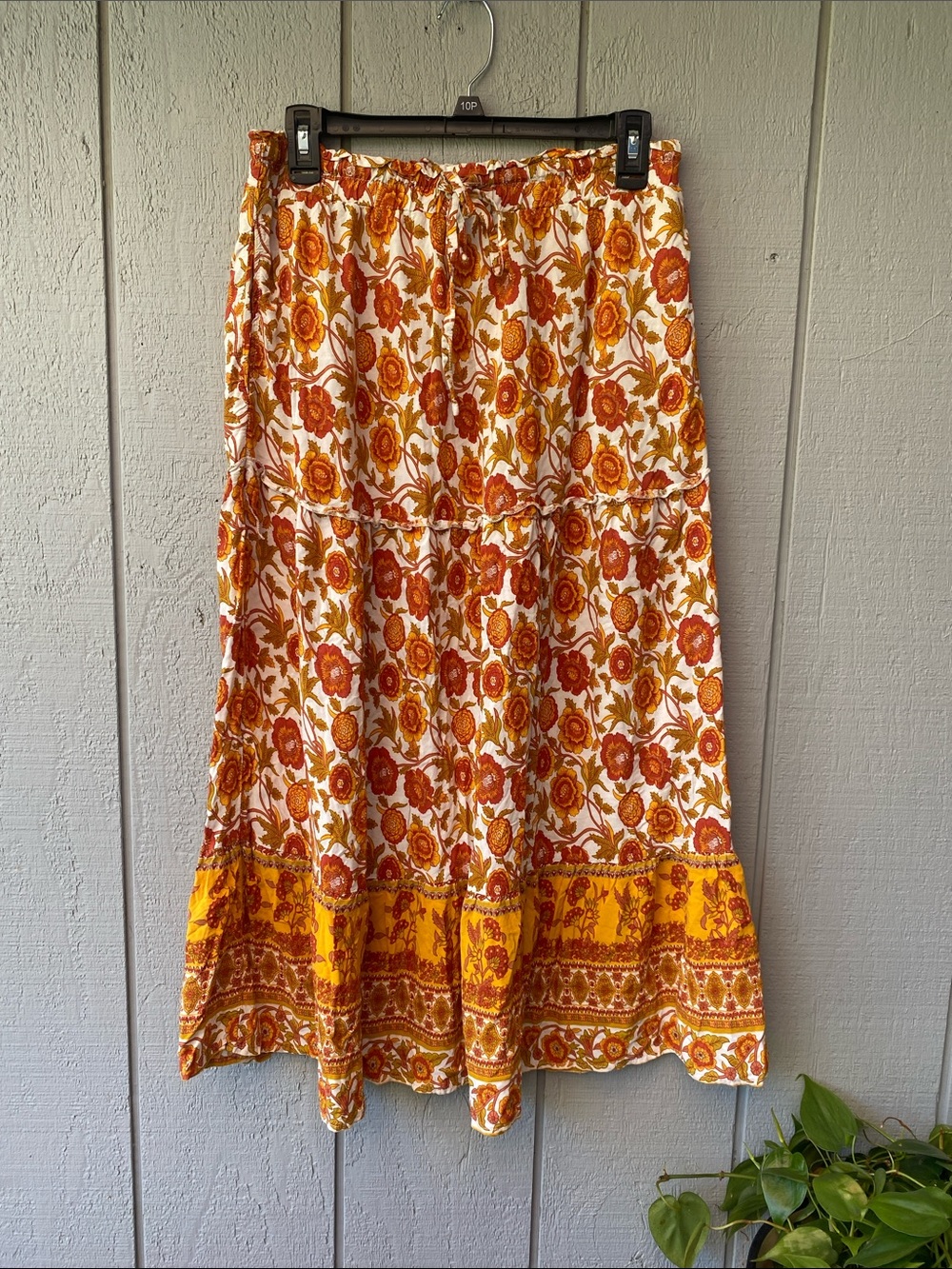 Boho Tiered Floral Maxi Skirt - Orange Floral